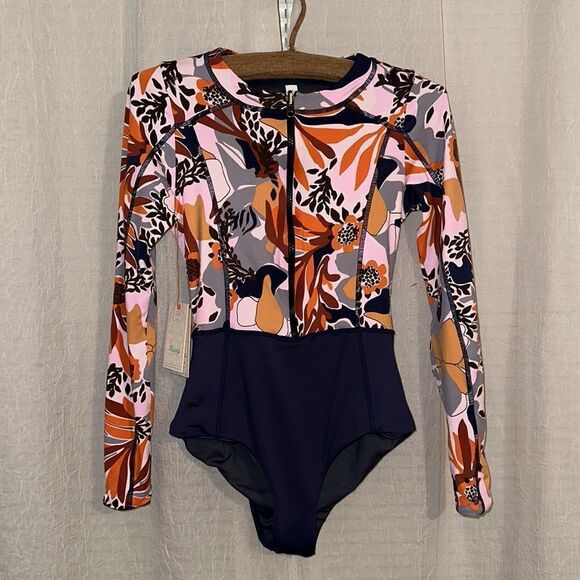 Anthropologie Maaji L Reversible Indigo Front Zip Long Sleeve Rashguard Swimsuit - Picture 10 of 17